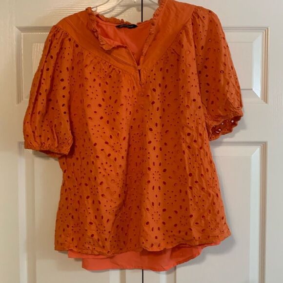 PRETTY GARDEN, XL, blouse, short sleeves,1/4 button down w/liner - Picture 1 of 16